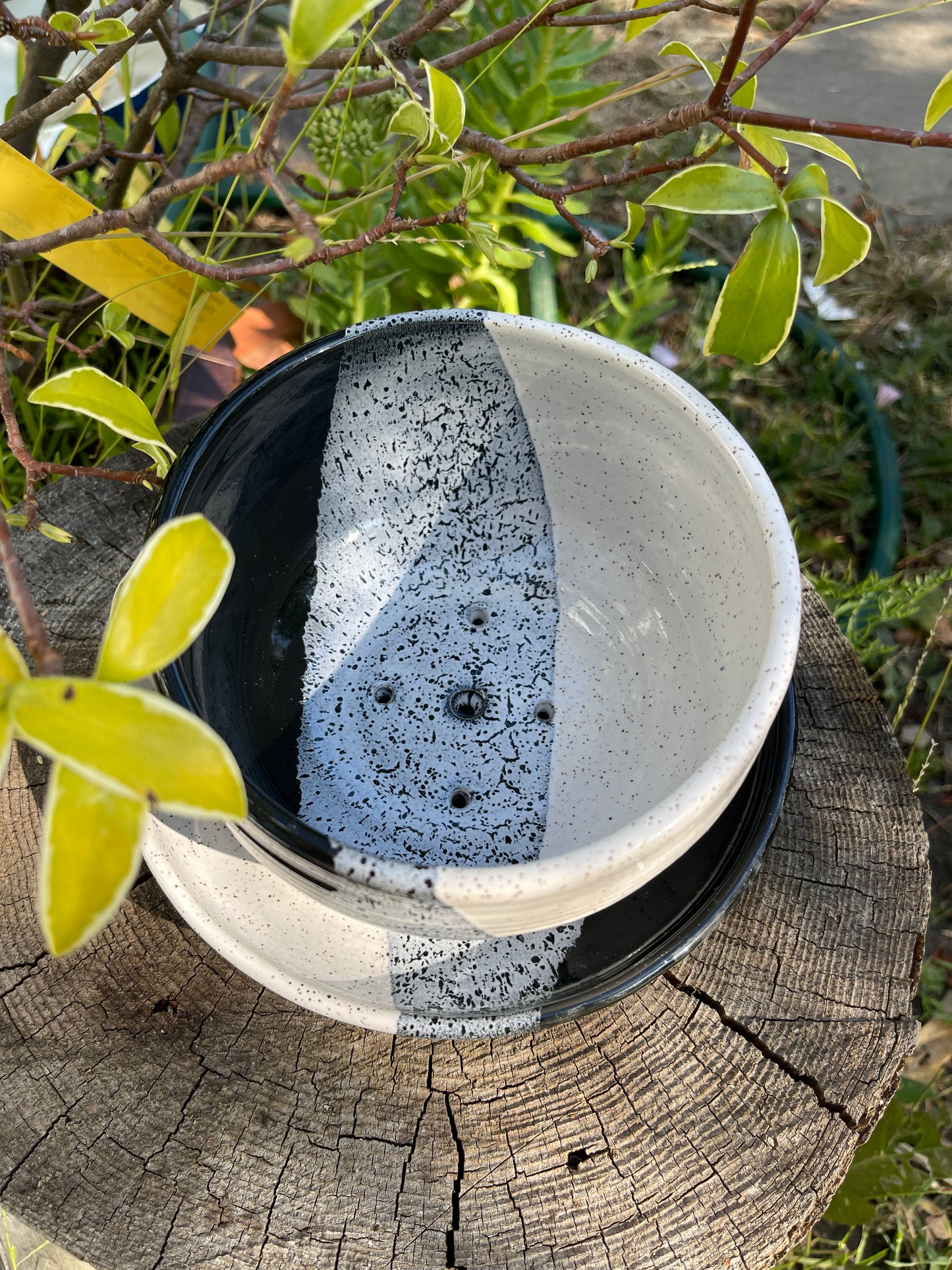 2 PC. B&W PLANTER WITH PLATE